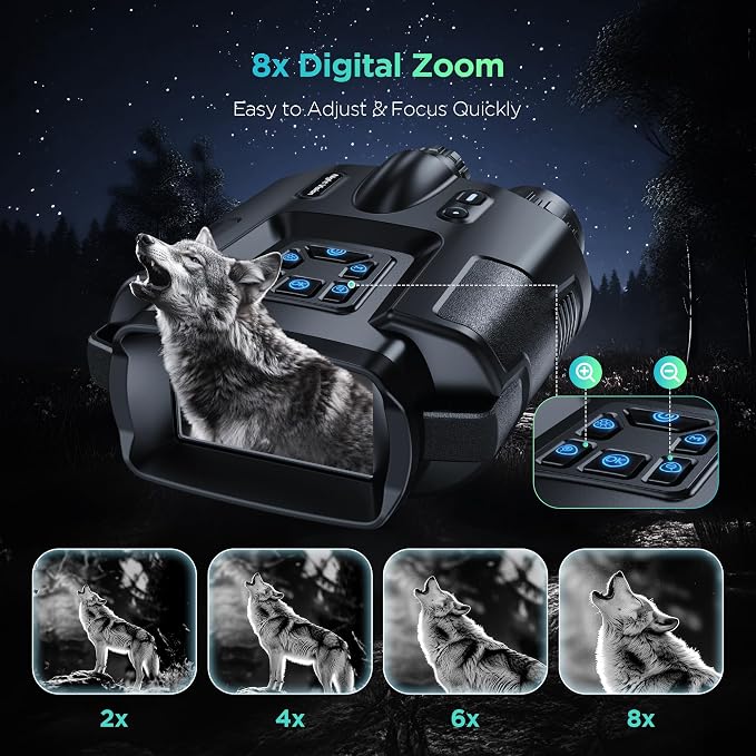 Diyimin 4K Night Vision Goggles for Adults, 2000FT Infrared Night Vision Binoculars with Tactical Light, 8X Digital Zoom for Outdoor, Camping and Travel