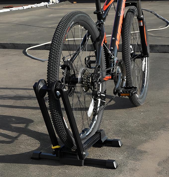 Foldable Bike Floor Stand - Aluminum Alloy Universal Bicycle Parking Rack for Mountain, Road & Kids Bikes - Indoor Bike Storage Holder for Garage, Home & Shop Display
