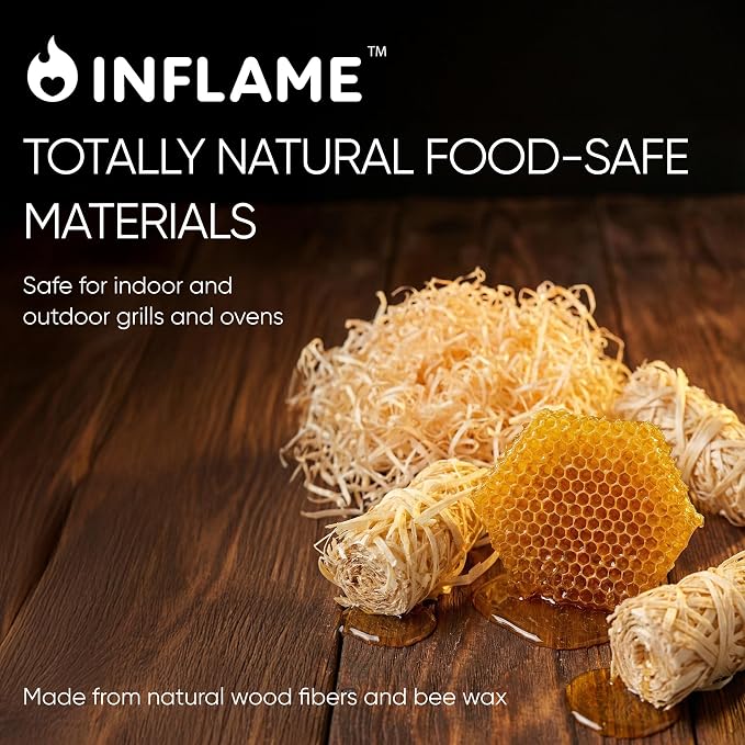 Inflame Fire Starters 400 pcs - Fire Starters for Campfires, Charcoal, Grill, BBQ, Fireplace, Chimney, Woodstove - Waterproof, Weather-Resistant - Natural Wood Starters