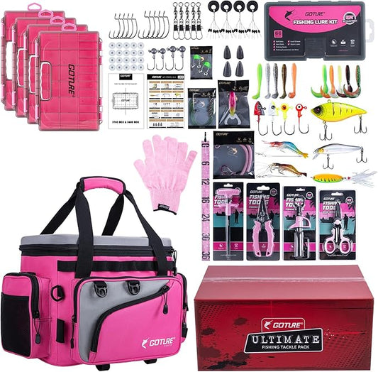 Goture Pink Fishing Rod and Reel Combos with Cooler Tackle Bag, 6FT-9FT Telescopic Fishing Pole with Spinning Reel,4 3600 Trays,Lures,Pliers,Travel Full Kit for Freshwater Saltwater, Women/Beginners