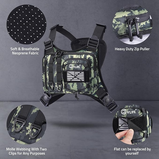 CVLIFE Outdoor Chest Bag for Men, Tactical Chest Pack, Adjustable Running Vest Bag, Lightweight Anti-theft EDC Rig for Hiking