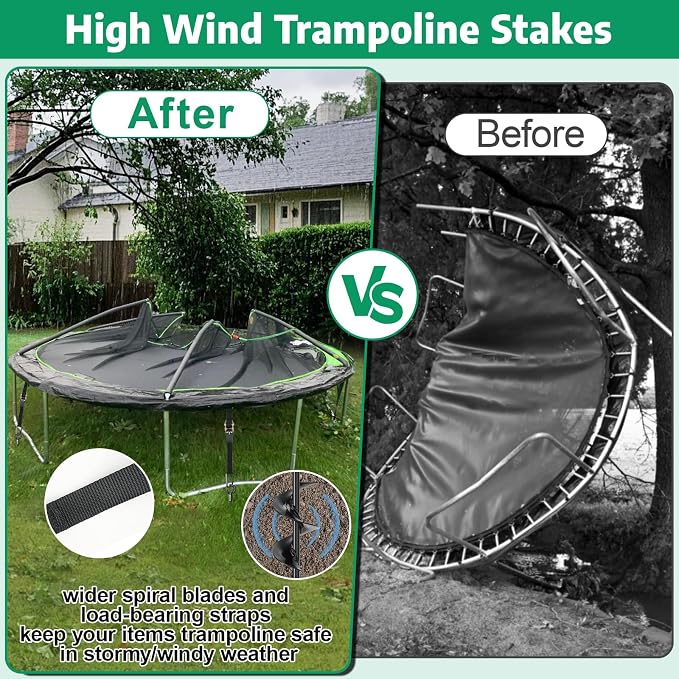 Trampoline Anchors, 4 Pack 18" RV Awning Tie Down Kit with 4 Ratchet Straps, Heavy Duty Screw-in Stakes for Trampolines, RV Awnings & Swing Sets
