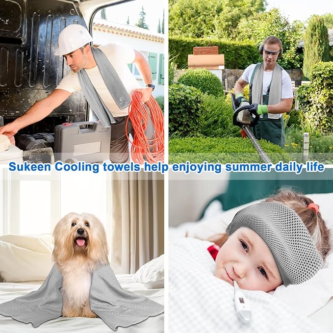 Sukeen Cooling Towel 20 Pack (40"x12") Ice Towel,Bulk Breathable Chilly Twoles,Microfiber Towel for Neck Face for Yoga,Sport,Running,Gym,Workout,Camping,Fitness,Travel & More Activities, Gray