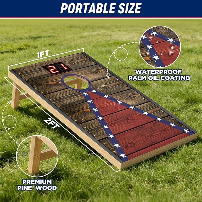 Electronic Cornhole Board Set (2x1ft) - Automatic Scoring Corn Hole Game for Adults & Kids - Infrared Sensing Wood Set with 8 Bags & Carry Case for Backyard, Party & Tailgates
