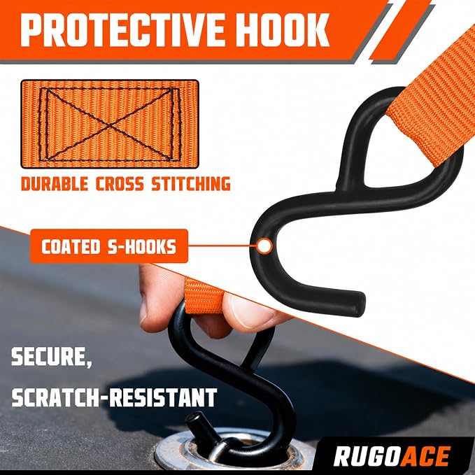 8PK Ratchet Tie Down Straps 1" x 10ft, 300lbs Load Capacity, 900lbs Break Strength, Durable for Moving Appliances, Lawn Equipment, Motorcycles, Cargo Trucks, Trailers & More (Orange)