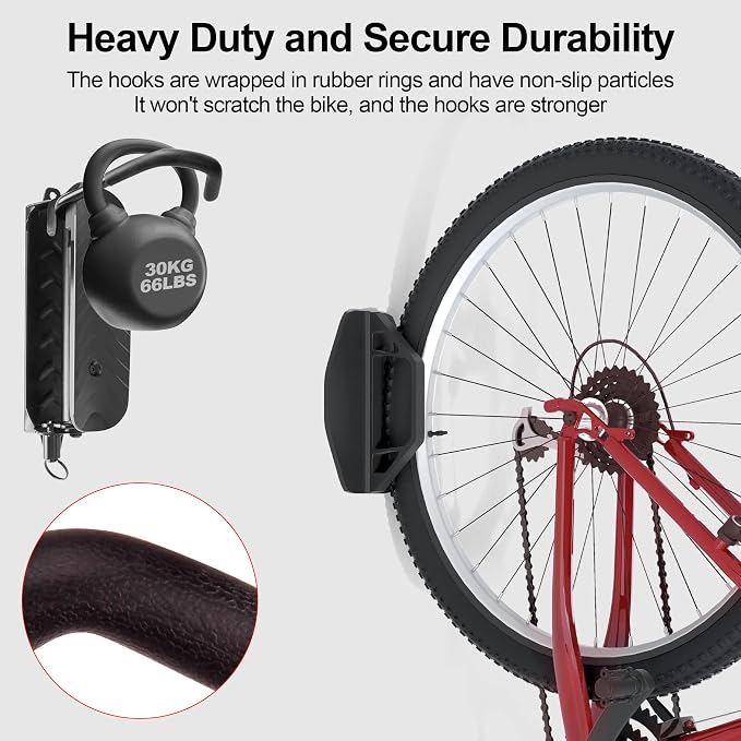 JAGASOL Swivel Bike Wall Mount, Vertical Bike Rack for Garage, Space-Saving Bike Storage and Hanger with Gear Position Lock, Supports Up to 66 lbs, Black