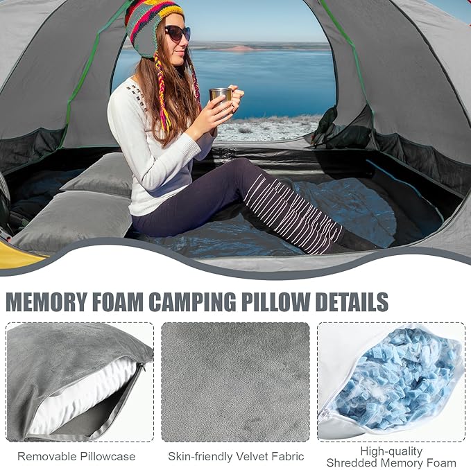 SmoothNovelty 2 Pack Camping Pillow for Sleeping Shredded Memory Foam Travel Pillow with Storage Bag, Compressible Portable Pillow for Outdoor Camp Backpacking Hiking Essential Gear(Grey,Medium)