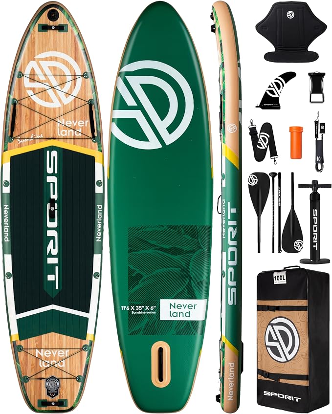 11'6×35" Super Wide Inflatable Stand Up Paddle Board, Ultra Stable SUP Board for Adults, 450lb Capacity with Shoulder Strap, 100L Backpack, Removable US Fin, Floating Paddle, Safety Leash
