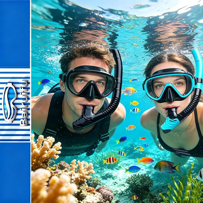 Snorkeling Gear for Adults 2-Pack | Anti-Fog & Anti-Leak Snorkeling Mask | Breath-Free Dry Snorkel | 180° Panoramic View with Quick-Dry Bags
