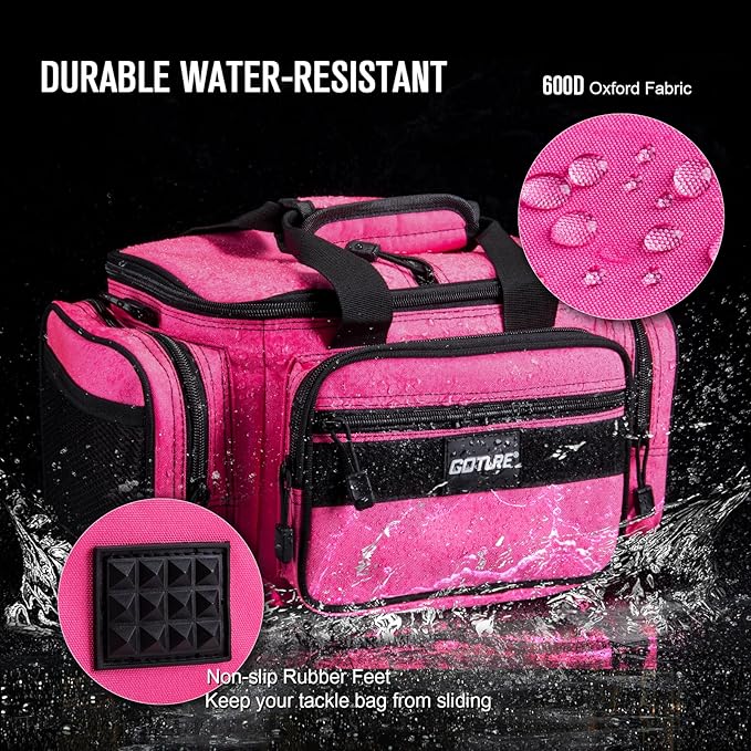 Goture Fishing Tackle Bag with 4 Tackle Boxes, Soft Side 600D Water-Resistant Cross Body Sling Fishing Bag, Small Saltwater Gear Storage Tactical Bags, Gifts for Men/Women (15.75"x9.45"x8.27")
