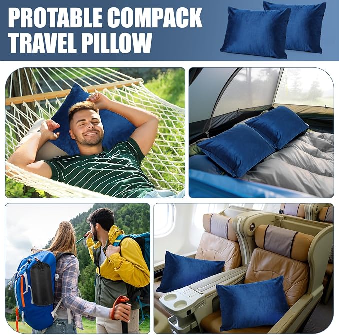 SmoothNovelty 2 Pack Camping Pillow for Sleeping Shredded Memory Foam Travel Pillow with Storage Bag, Compressible Portable Pillow for Outdoor Camp Backpacking Hiking Essential Gear(Blue,Medium)