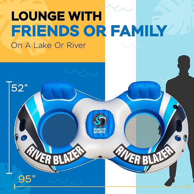 Sunlite Sports Inflatable River Tube Float with Built in Cooler - Heavy Duty River Float Pool Floats Lake Premium Water Tubes for Floating Recreational River Raft Lounge Floaties with 2 Cup Holders