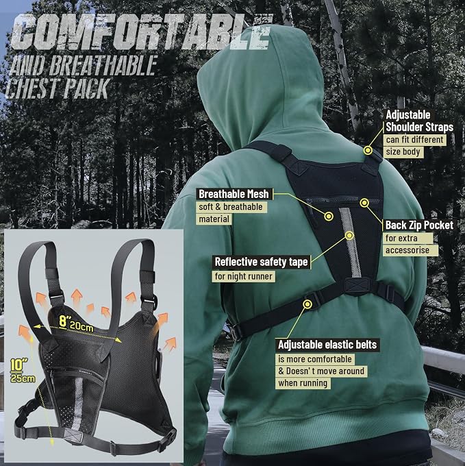RXW Outdoor Sport Chest Rig for Men Women, Running Vest Bag with Pack Holster, Chest Pack Built in Phone Holder for Cycling, Camping,Travel, Hiking, Workouts, EDC（White）