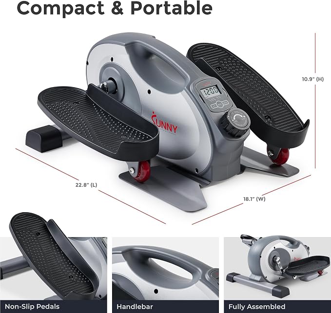 Sunny Health & Fitness Under Desk Pedal Elliptical Machine, Adjustable Resistance Leg Exerciser Office Home Workout While Sitting for Seniors