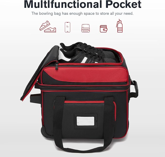 Single Roller Bowling Bag with Wheels, 1 Bowling Ball Bag with Separate Shoe Compartment and Retractable Handle Extends to 37.0 Inches, Padded Foam Ball Insert