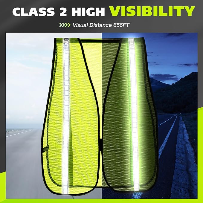 Jecery 20 Packs High Visibility Vest Safety Reflective Hi Visibility Mesh Vest Lightweight Neon Universal Size for Men Work Outdoor (M)
