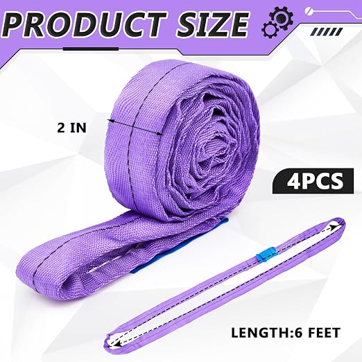 Fabbay 4 Pcs 5.9 Feet Heavy Duty Polyester Endless Loop Round Lift Slings Lifting Straps for Hoist Towing Moving Furniture Rigging Equipment, 2600 LB Vertical 2100 LB Choker 5200 LBs Basket(Purple)