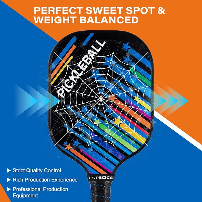 Pickleball Paddles Set of 4, Fiberglass Pickleball Paddles with Honeycomb Core, Lightweight Pickleball Set with Balls & Bag for Men, Women & Beginners