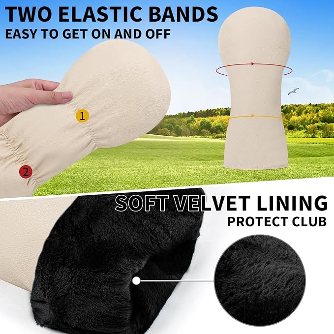 Golf Club Covers for Driver, Fairway, Hybrids - Golf Driver Headcover/Golf Fairway Wood Head Cover/Hybrid Headcover for Men/Women Golfer