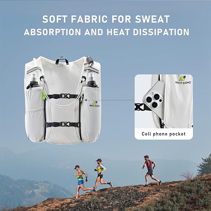 N NEVO RHINO Running Vest, Hydration Vest Pack, Lightweight Hydration Backpack with 1.5L Water Bladder for Hiking, Trail,Cycling,Bike,Marathons for Women Men
