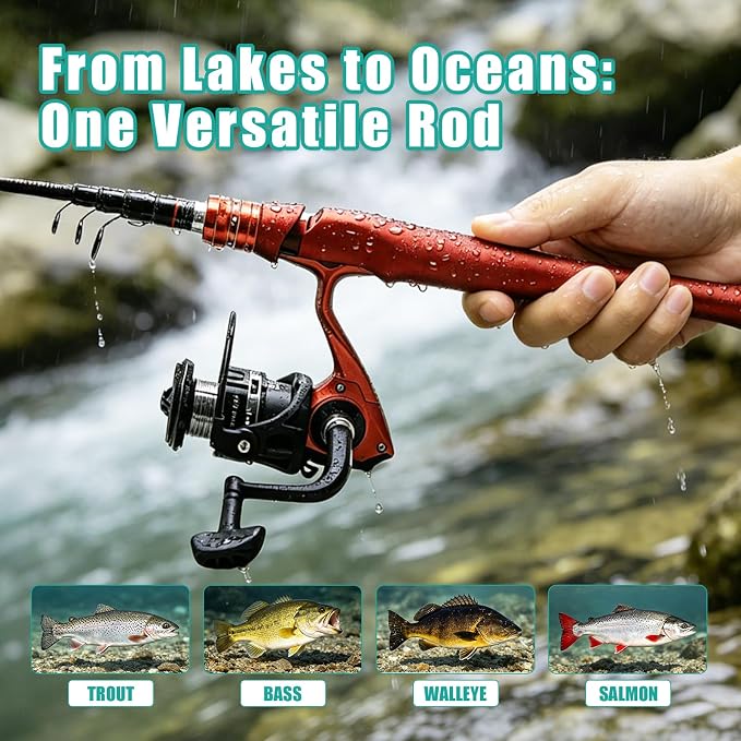 Fishing Rod and Reel Combo Kit, 2PACK Carbon Fiber Telescopic Fishing Pole | 2PACK Portable Spinning Reel Set with Lures,Lines,and Carry Bag for Travel Outdoor Fishing