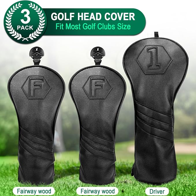Golf Club Head Covers for Woods and Drivers, Premium Golf Headcovers Set Fit Most Clubs Simple Striped 1PC or 3PCS, Customizable