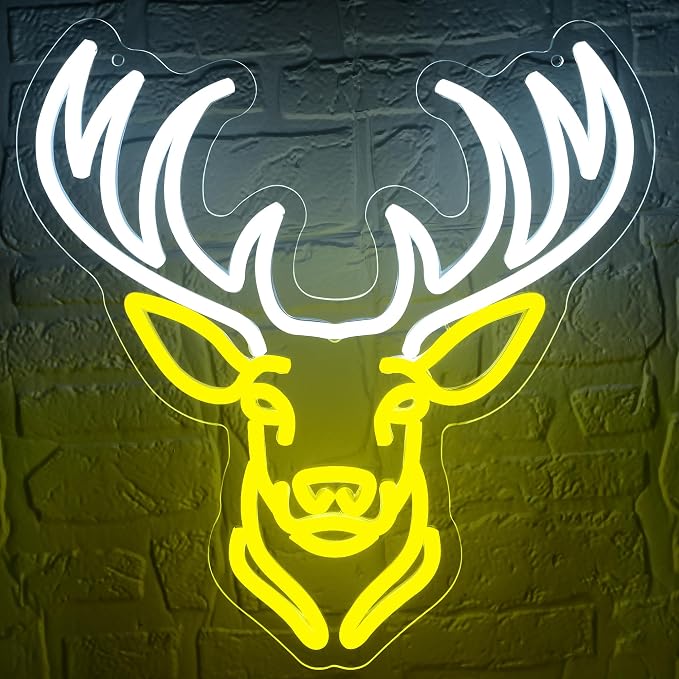 Deer Head Neon Sign for Wall Decor Deer Led Anime Neon Light for Man Cave | Dimmable Neon,Birthday Anime Gifts,5V USB Powered,Hunting Club,Bar,Shop Decor, Teen Boys Bedroom,Church Wall Art,13.3*14.1in
