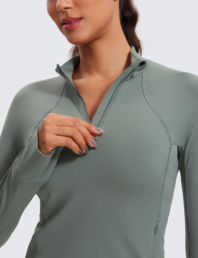 CRZ YOGA Butterluxe Half Zip Long Sleeve Shirts for Women - Workout Athletic Yoga Tops Crop Collared Quarter Zipper T-Shirt