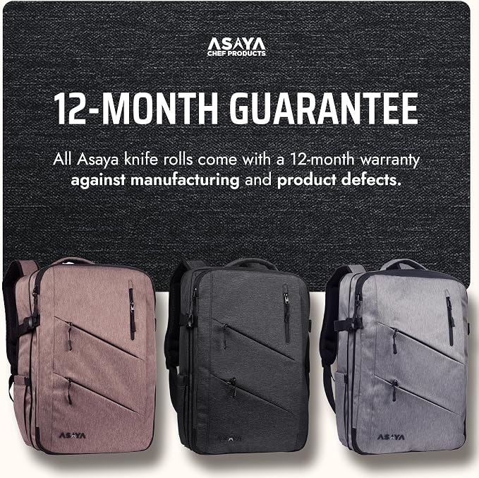 Asaya Chef Knife Backpack with 20-Pocket Knife Roll Bag - Over 30 Storage Pockets Chef Bag, Professional Backpack for Chefs and Culinary Students – Knives Not Included (Black)