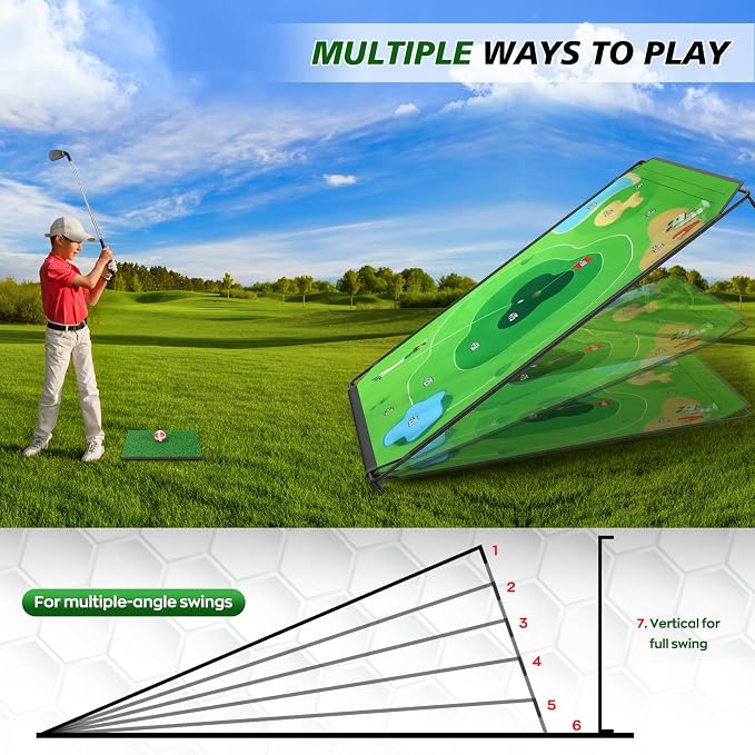 BaiYuan Portable Golf Chipping Game Set for Dads & Junior Golfers - Indoor, Outdoor Backyard & Lawn Fun with 24 Sticky Balls, Putting Mat, 2 Putter & Carry Bag - Easy Setup Family Golf Gifts