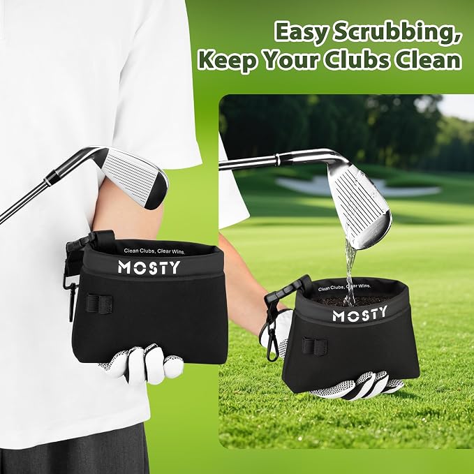 MOSTY Golf Club & Ball Cleaner Bag,Durable Golf Club Cleaning Kit and Ball Washer Pouch,Club Cleaner for Golf Bag, Golf Gifts for Men Women Golfers Him Unique, Essential