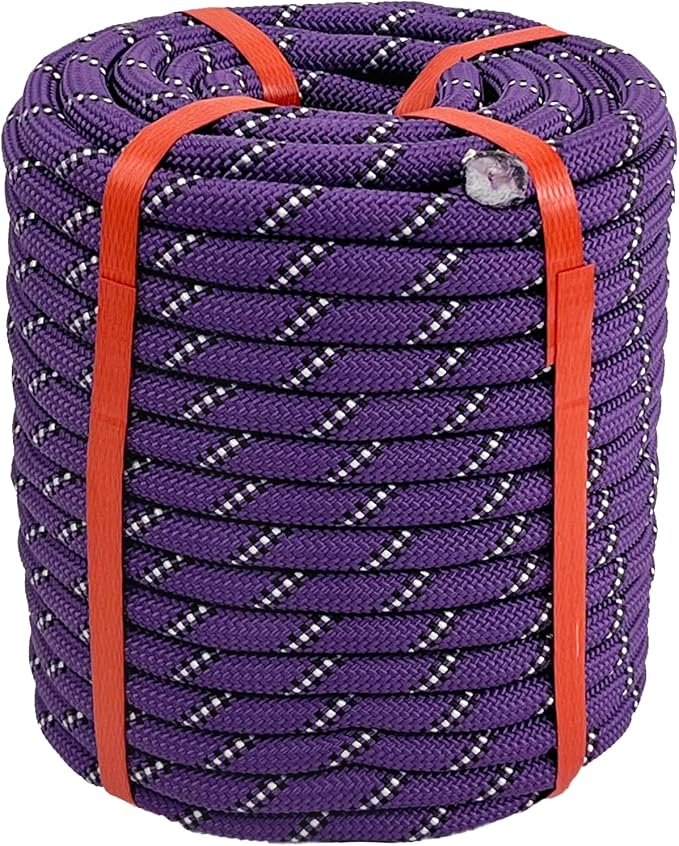 1/2 in x 100 ft Polyester Arborist Rigging Rope, Purple Braided Tree Climbing Rope 48 Strands for Farm Work and Swinging