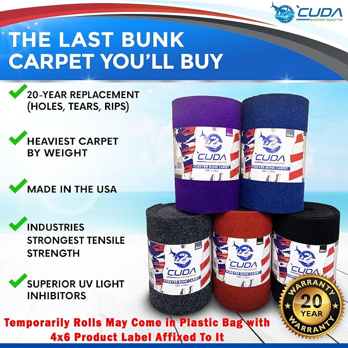 Boat Trailer Bunk Carpet - 36oz Forever (12" W x 13'L, Charcoal) Bunk Board Carpet for Boat Trailers, Boat Trailer Bunks