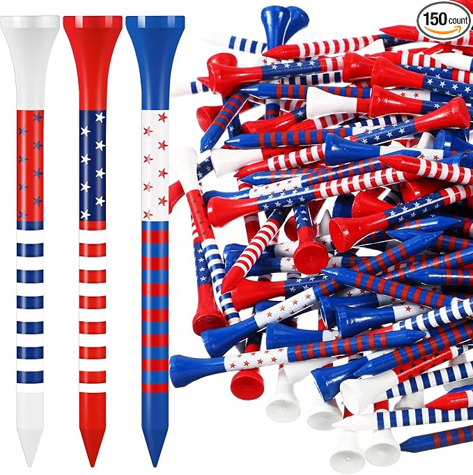 Lunmon 150 Pcs Patriotic Golf Tees Stars USA Flag and Stripes Golf Tees for Sport American Flag Red White and Blue Golfing Accessories for Men Women