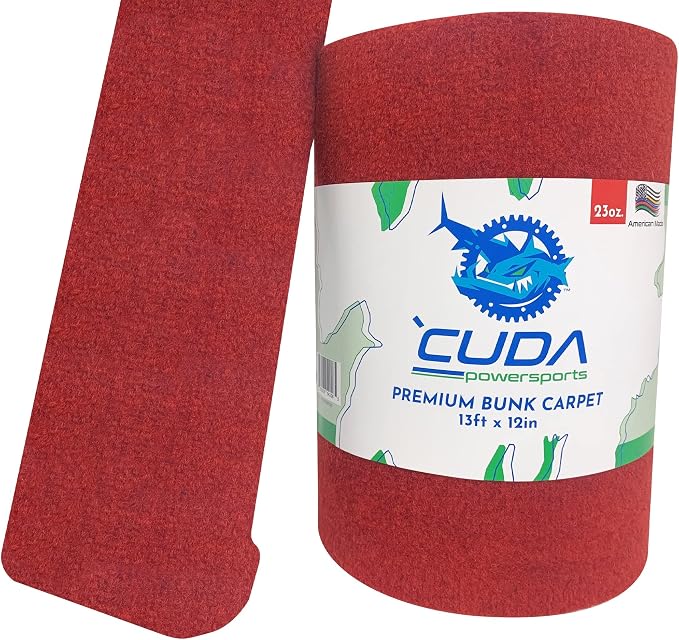 Boat Trailer Bunk Carpet - 12in Wide x 13Ft RED 30oz Marine Carpeting for Boats Trailer, Bunk Carpet for Boat Trailers 30oz