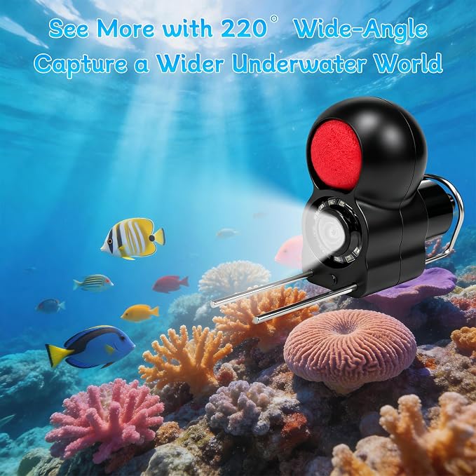 5" Underwater Fishing Camera, 2000NIT Sunlight Readable Fish Finder with 1080P Lens, 8000mAh Battery for 9H Use, IP68 Waterproof Video Camera for Ice Lake Boat Kayak Fishing - 65ft/20m Cable
