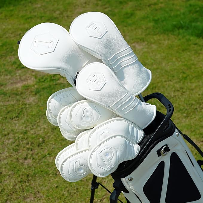 Magnetic Golf Iron Covers Set 10 Pcs Golf Iron Headcovers PU Leather Easy Off/On Protective Cover