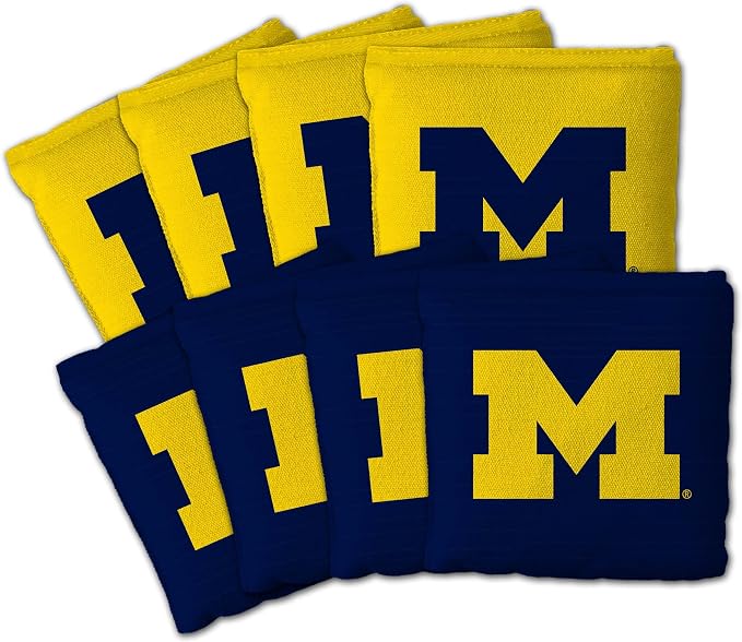 YouTheFan Officially-Licensed NCAA Set of 8 Cornhole Bags - All Weather Dual Sided Slide & Stop - Regulation Size with Carry case