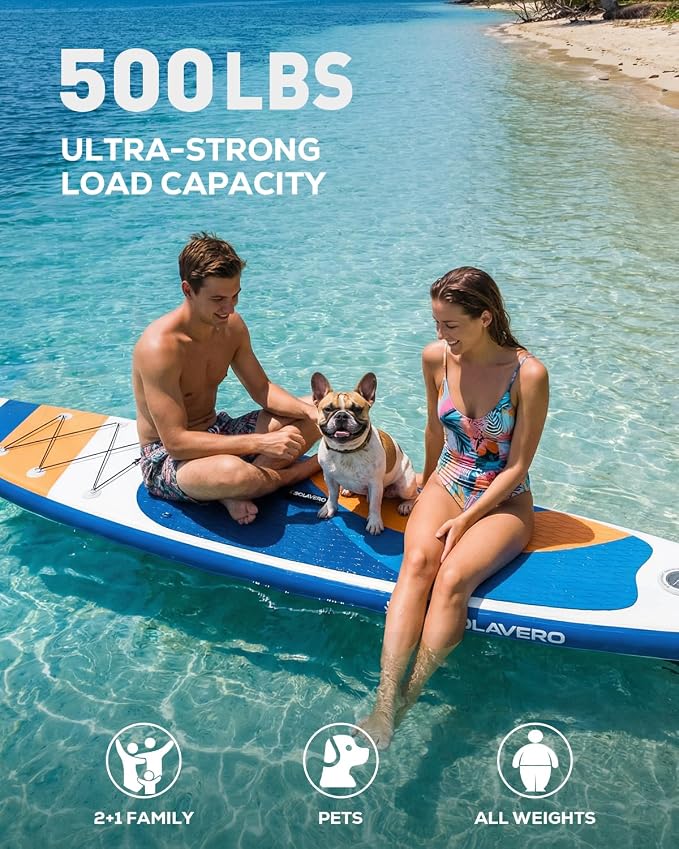 SOLAVERO Stand Up Paddle Board, 11‘ Inflatable SUP Supports 500LB - Wide Stable Board with Non-Slip EVA Deck for Adults & Youth of All Skill Levels