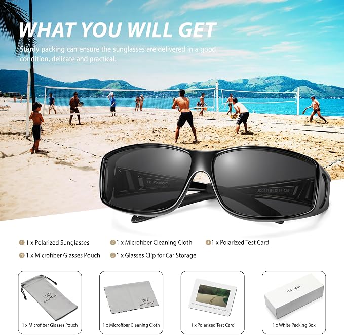 URUMQI Polarized Sunglasses Fit Over Glasses for Men Women, Wraparound Sun Glasses UV400 Protection for Driving Fishing