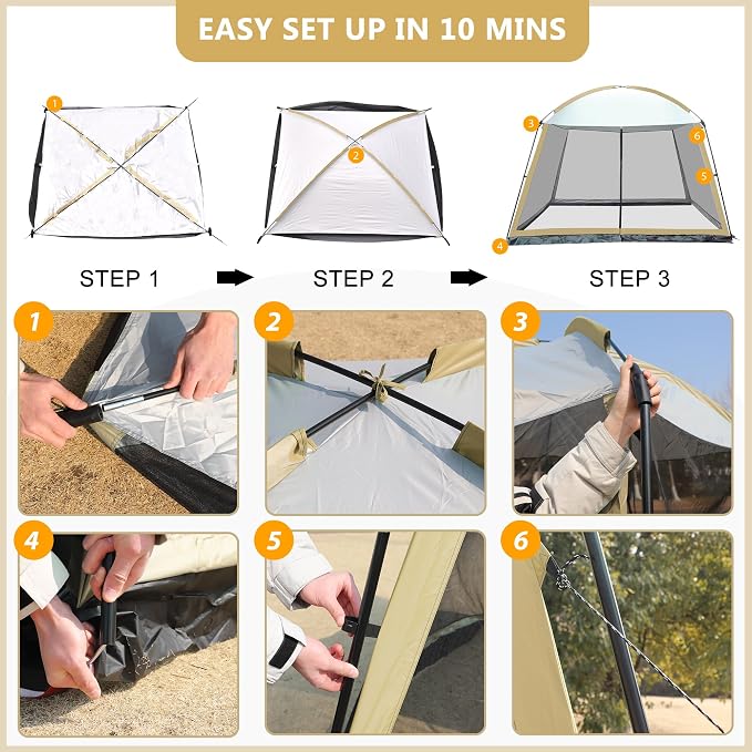 GREGIN Screen House Room 11x11 Ft Mesh Net Tent Canopy Shelter Gazebo, Easy Setup & Waterproof & Sunshade, Suitable for Camping Trip, Backyard, Beach, Picnic
