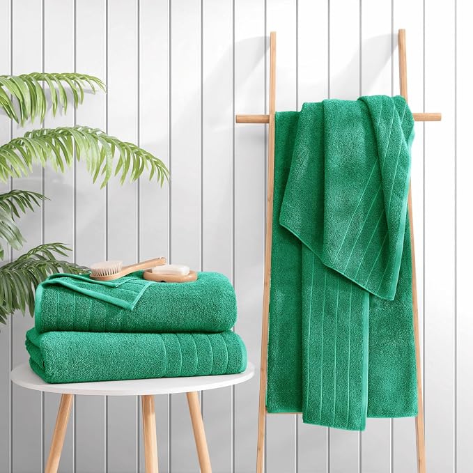 Casa Platino 100% Cotton Bath Towels Pack of 4 (30"x60") - Ring Spun Mercerized Cotton Bathroom Towel Set - Quick Dry, Soft & Absorbent Large Bath Towels - Holds Well After Multiple Washes - Emerald