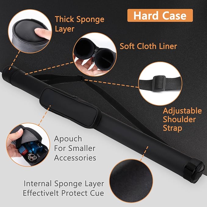 Glass Fiber Pool Cue Stick with Case Combo Set, 12.5mm Professional Pool Stick 58" Low Deflection Billiards Cue Stick 19 Oz Pool Cue Set for Men Adults Players