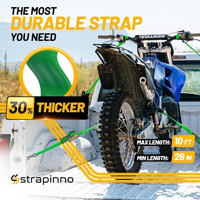 Strapinno Retractable Ratchet Straps (4-Pack), 1 in x 10 ft, 1,500LBS Break Strength, Most Durable Straps and Core, Auto Self Retracting Tie Downs for Truck, Moving, Motorcycle, Bike, Jetski, Kayak