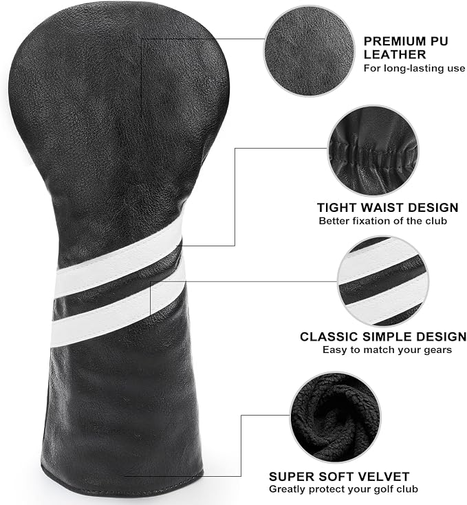 Headcovers, Leather Golf Club Covers, 1pc or 3pcs Set Lucky Clover Driver Headcover, 3 Wood Head Cover, Hybrid Rescue UT Headcover, Classic Golf Accessories