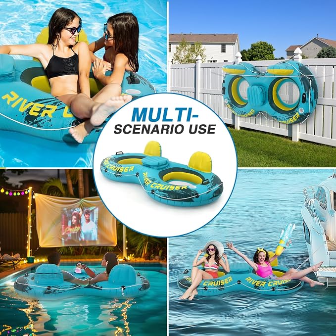 River Tubes for Floating Heavy Duty Inflatable Floating Lounger Premium River Water Rafts Pool Float with Cup Holder Above Lake for Adults