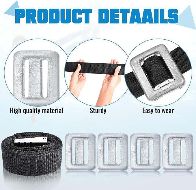 Tellegloww 4 Pcs Dive Weights for Scuba with 1 Pcs Scuba Diving Weight Belt Set Scuba Weights Nylon Long Scuba Weight Belt with Metal Quick Release Buckle for Summer Free Diving Spearfishing