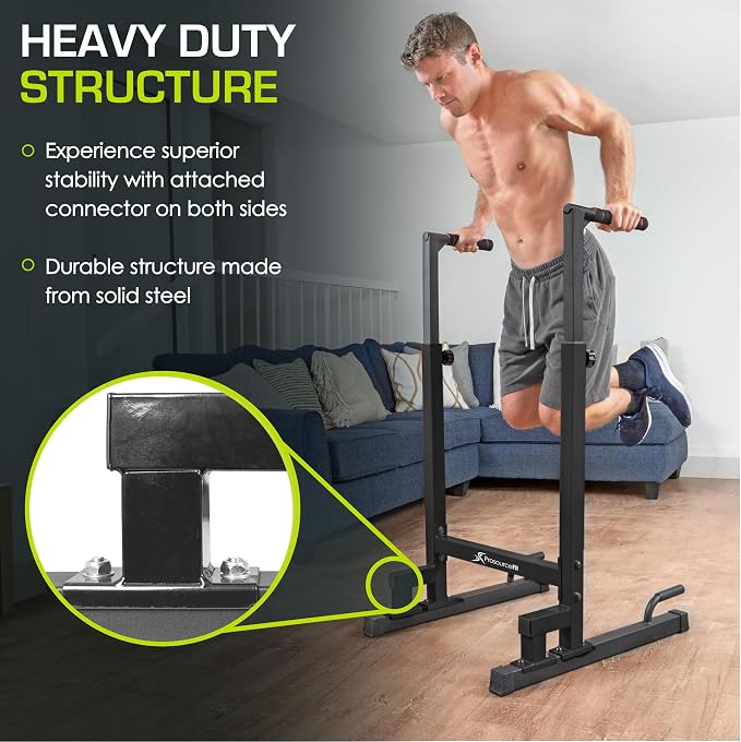 ProsourceFit Dip Stand Station, Heavy Duty Ultimate Body Press Bar with Safety Connector for Tricep Dips