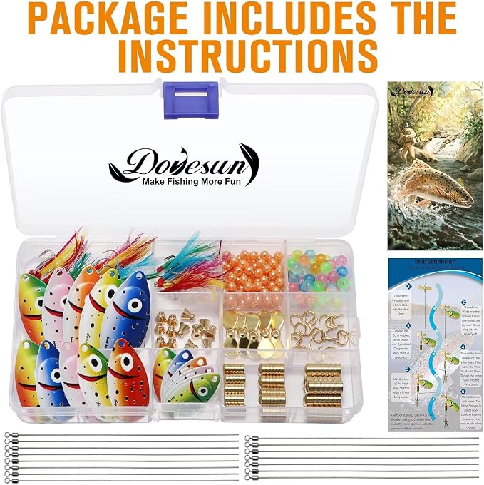 Dovesun Fishing Lure Making Kit DIY Spinner Making Kit, Inline Spinner Baits for Bass Fishing Trout Salmon Freshwater Gift for Men 228pcs/155pcs/107pcs