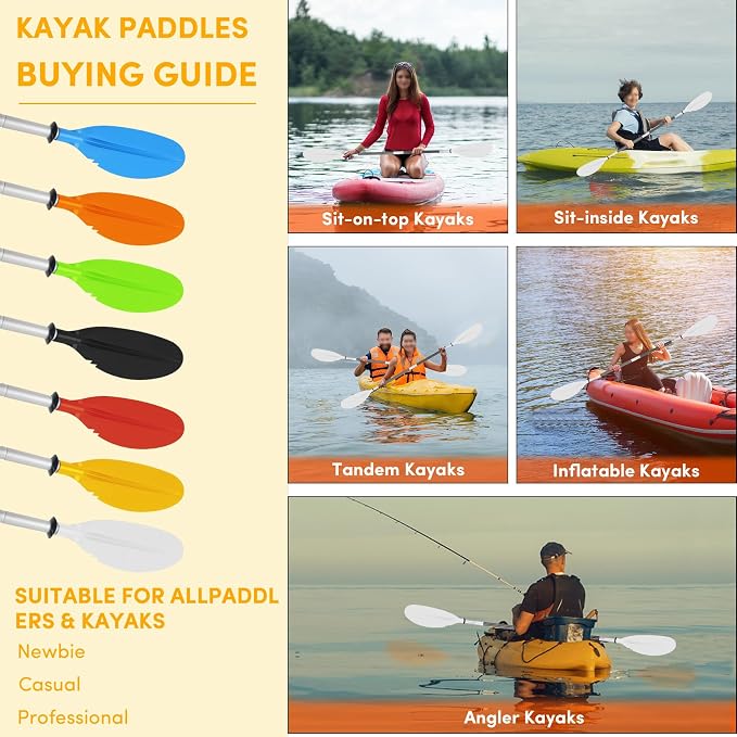 Kayak Paddle,88in 4 Pieces Boat Oars Kayak Paddles,Heavy Duty Aluminum Alloy Shaft Float Lightweight Detachable Adjustable Fishing Kayak Paddle for Adults with Paddle Leash(8 Color ，1Pack,2Pack)